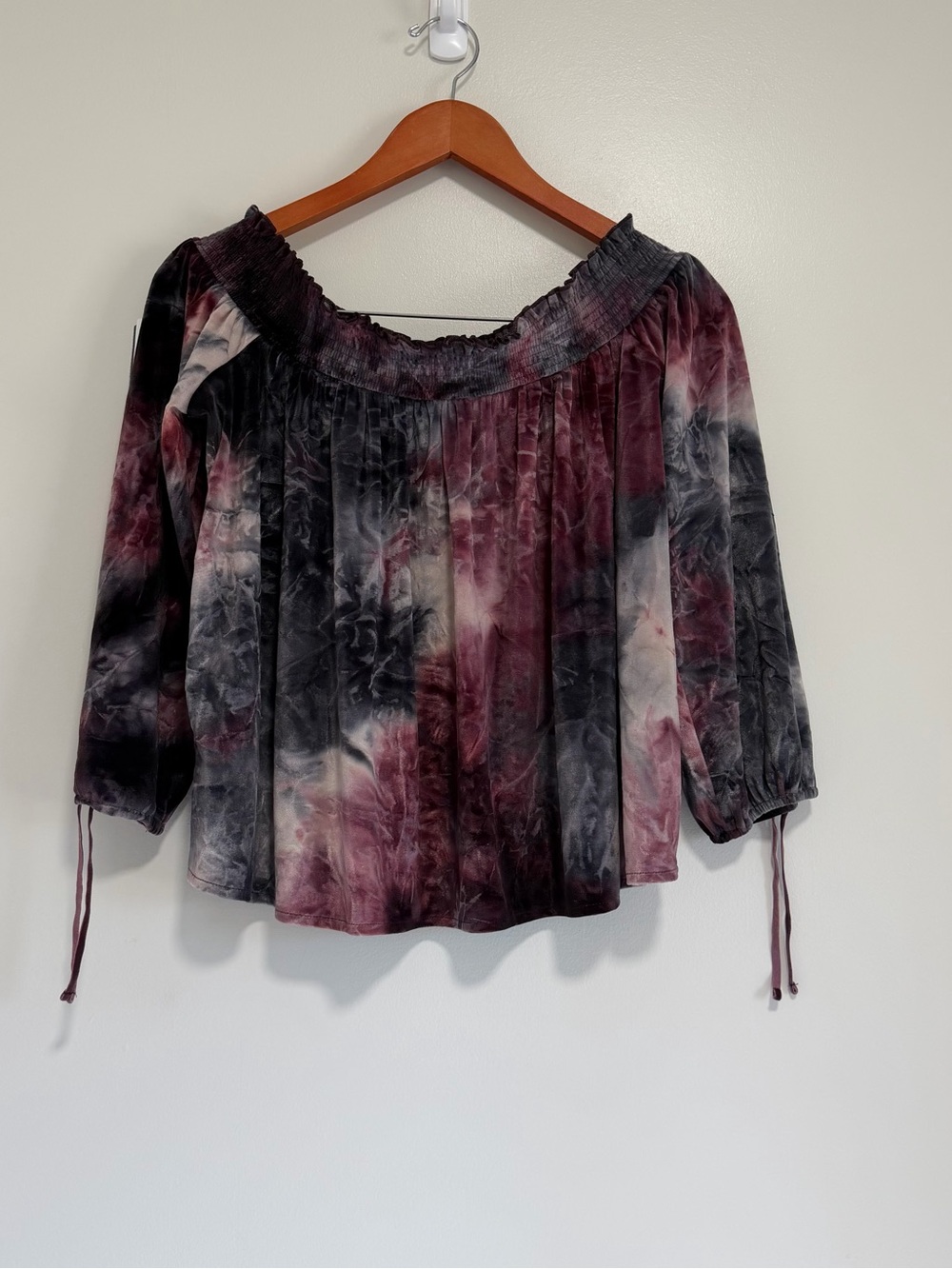 American Eagle Velvet Tie Dye Off-The-Shoulder Blouse - Size M
